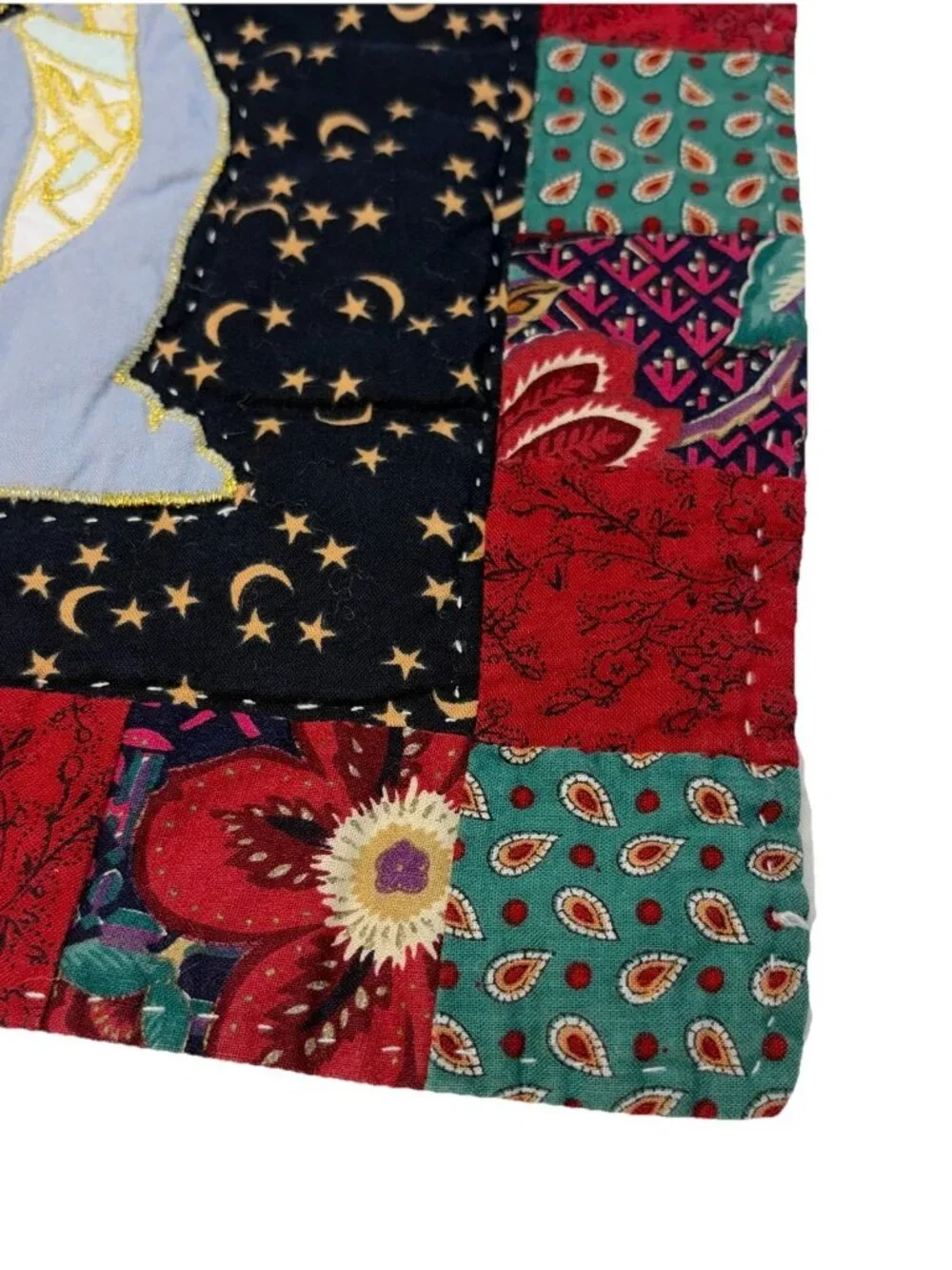 Christmas Nativity Quilted Patchwork Table Runner Celestial Moon Stars 15 x 52”